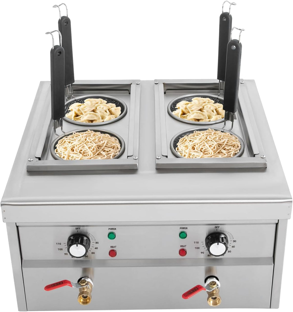 SuhoFutus Nudelkocher, 220 V, 9 L, Silber, Spargeltopf, Pastakocher aus Edelstahl, mit 4 Fächern, Pastatöpfe mit 4 Siebkörbe