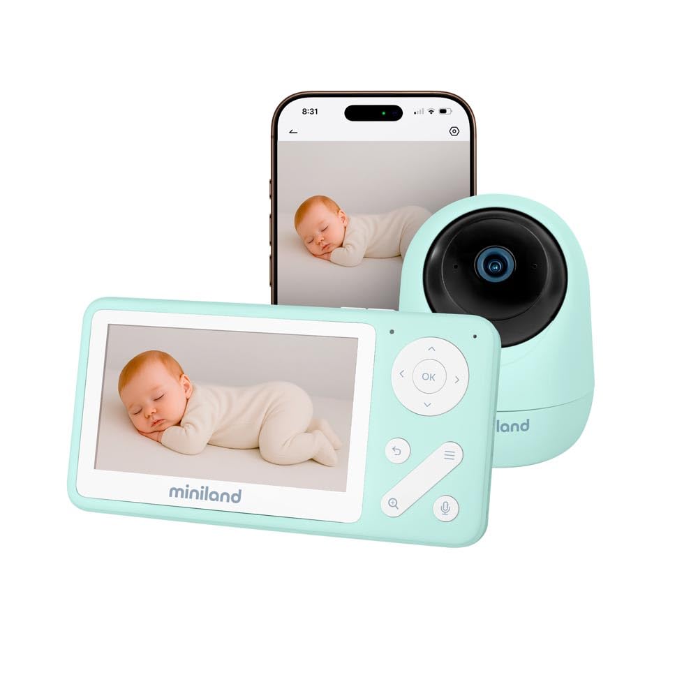 Miniland Monitor, Schwarz, Digimonitor Anywhere Video-Babyphone mit Dual-Technologie, 2' & App, Motorisierte Kamera