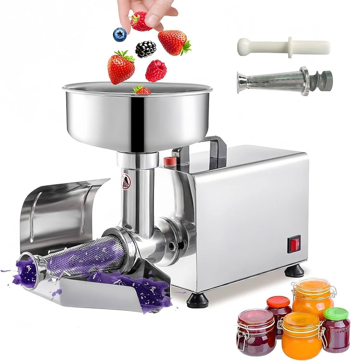 ByBoDi Elektrische Getreidemühlen, 160 kg, 450 W, Silber, Elektrischer Tomatenpassierer , Tomatenmühle aus Edelstahl 304 mit 4