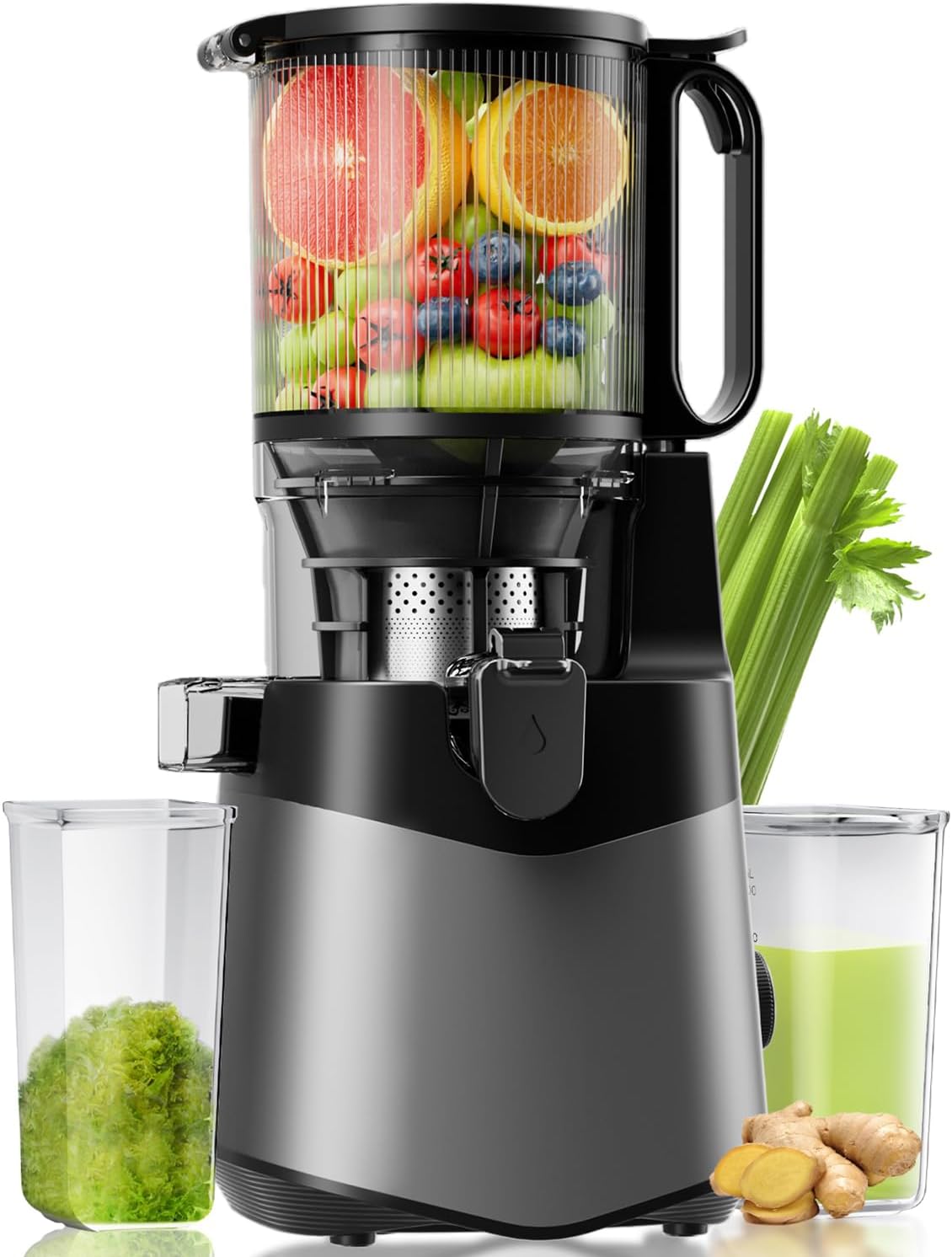 EanOruus Entsafter, Mixer, Zerkleinerer, 14,7 cm, 400 W, Schwarz, Kaltpress-Entsafter, breiter Futterk, mit Slow Chew Juicer