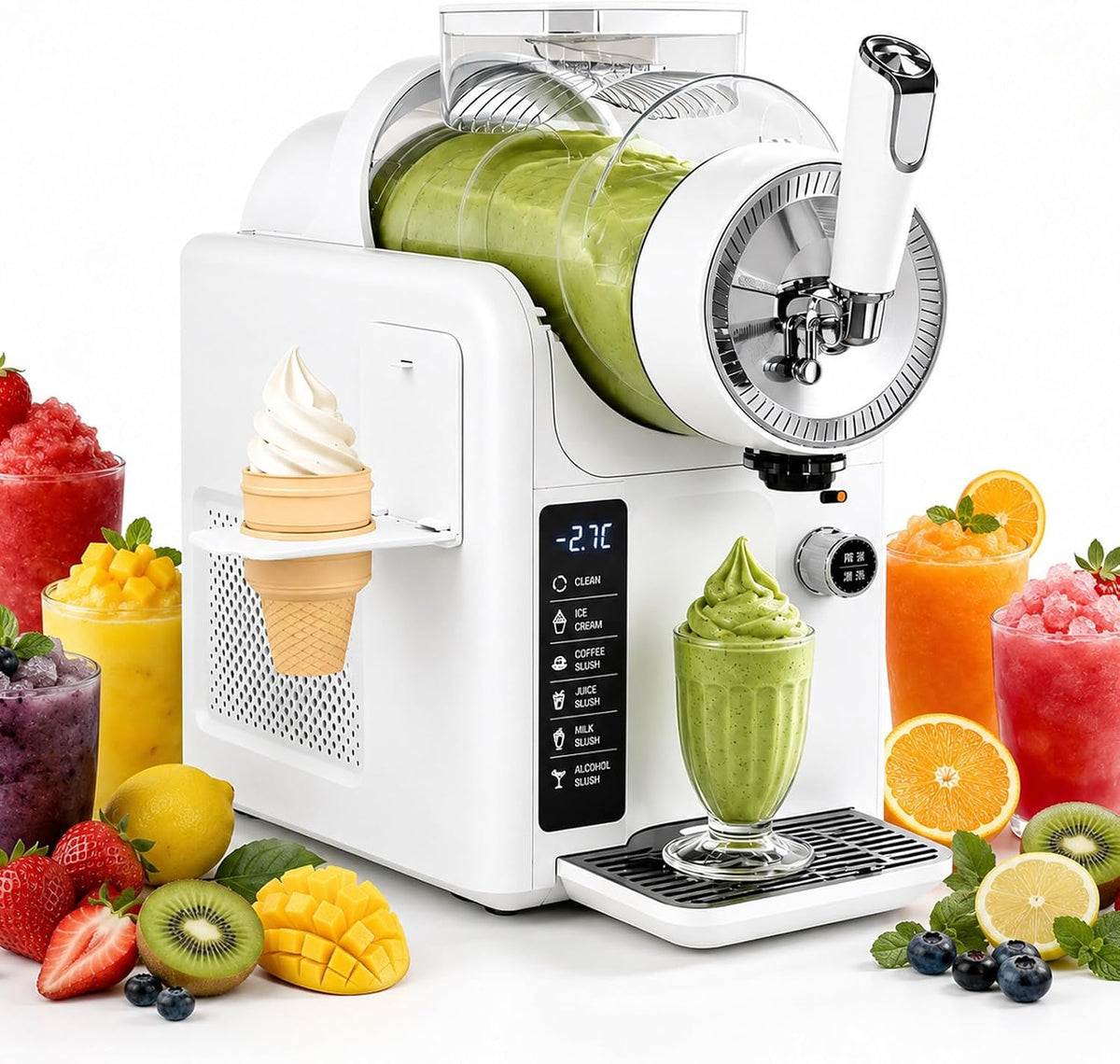 AUTUMFLATGAO Eismaschine, 2 Liter, 180 W, 2 L, ABS-Kunststoff + Aluminiumlegierung, Weiss
