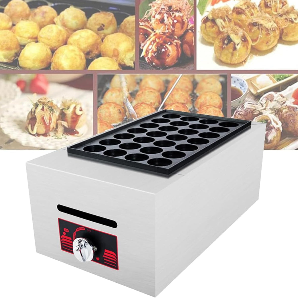 LRVTREC Takoyaki Maker, 4 cm, Schwarz, Kommerzieller Takoyaki-Maker, 28-Loch-Multifunktions-Antihaft-Backautomat