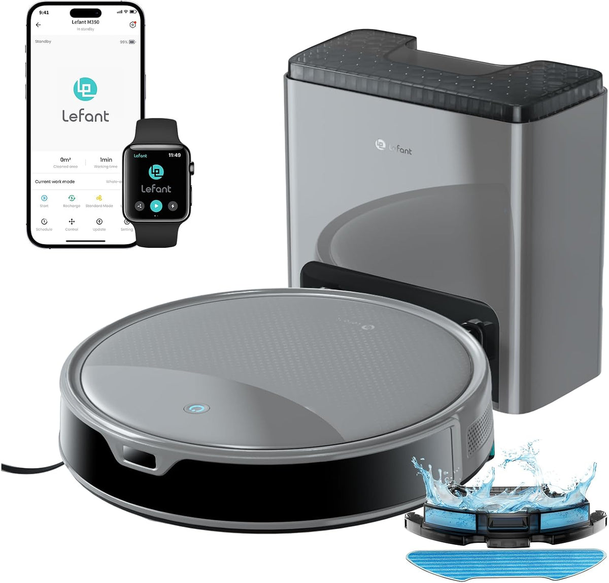 Lefant Saugroboter, 7.9 cm, Schwarz, M350 Staubsauger Roboter mit Absaugstation, mit Flaches Design, No-Go-Zone