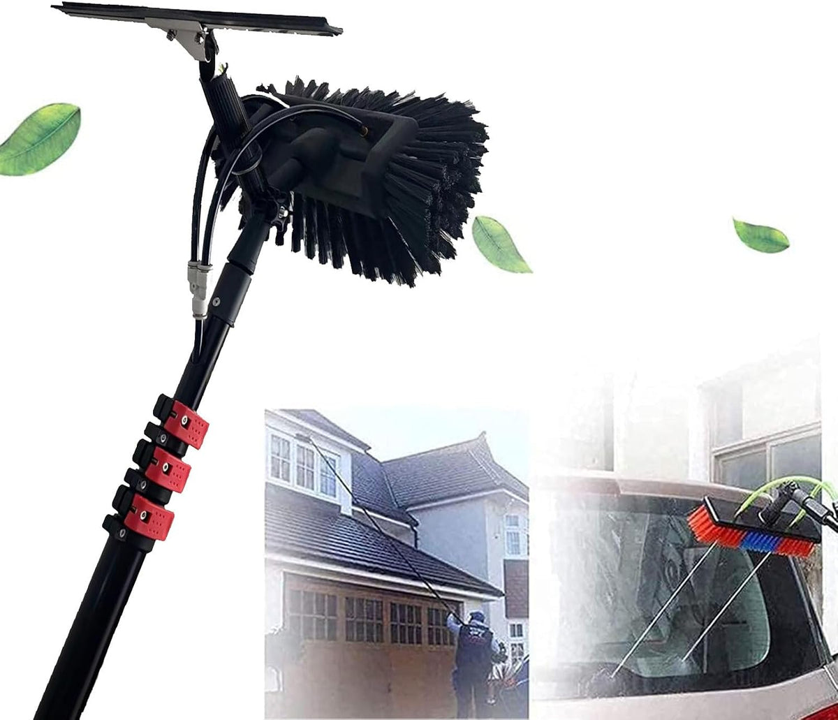 BHFLJSAQ Fensterabzieher, 35 cm, 9 m, Schwarz, Lange, wasserführende Fensterreinigungsstange •