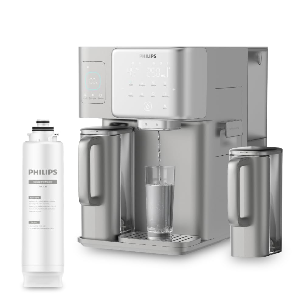 PHILIPS Wasseraufbereiter, 2000 L, Schwarz, Water 9000 Umkehrosmose-Wasserspender: heisses & gekühltes, Eiswürfelfunktion
