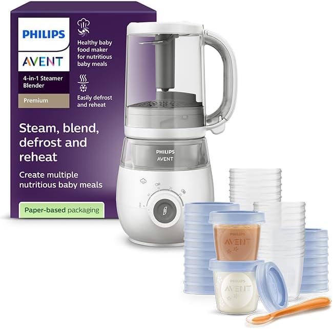 PHILIPS Universal-Küchenmaschinen, Schwarz, Avent 4-in-1-Babynahrungszubereiter SCF883/01 mit 20er Pack