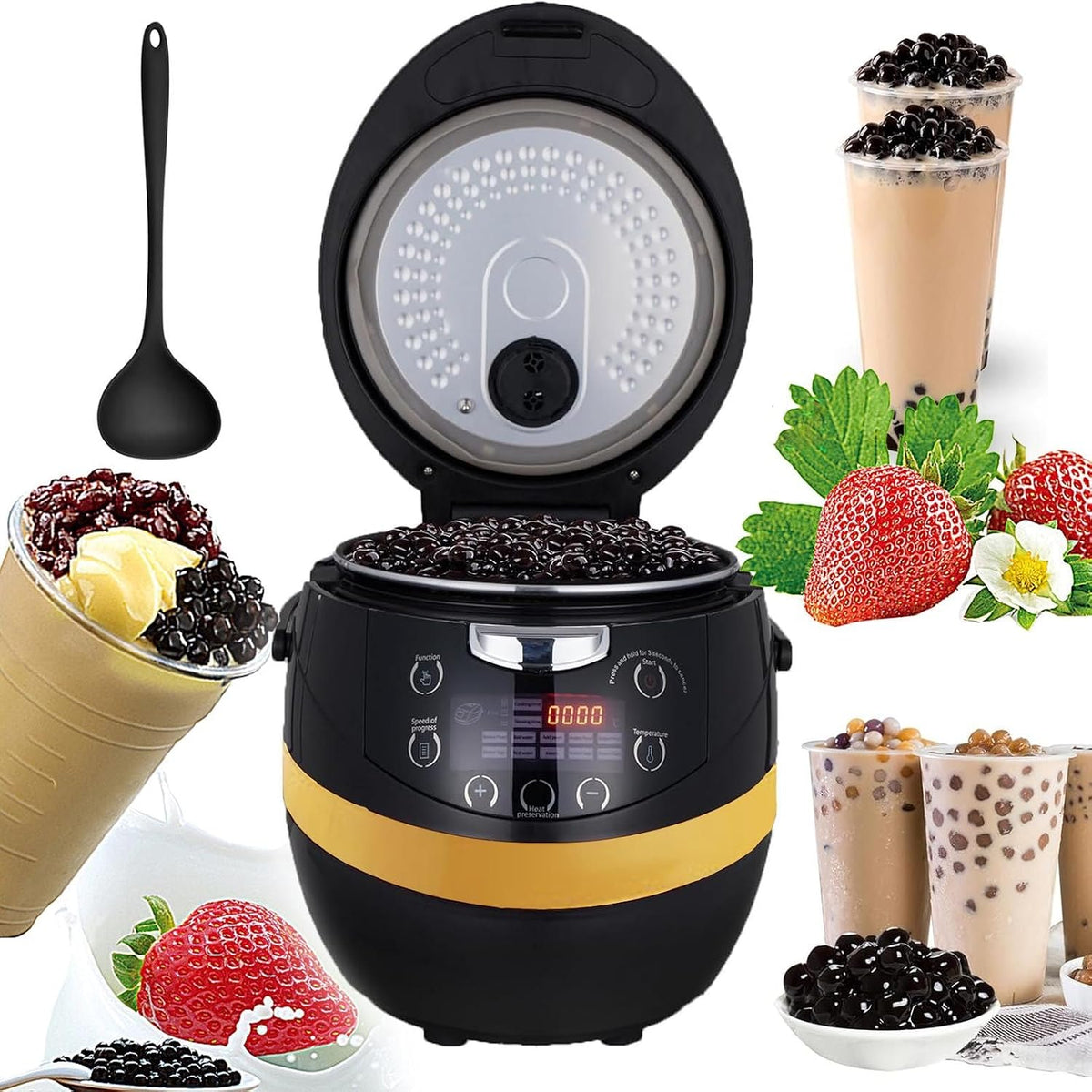 Automatische Multikocher, Grau, Milchteemaschine, Antihaft-Smart-Touch-Panel-Kocher für Pudding, Sago, Taro-Kugeln