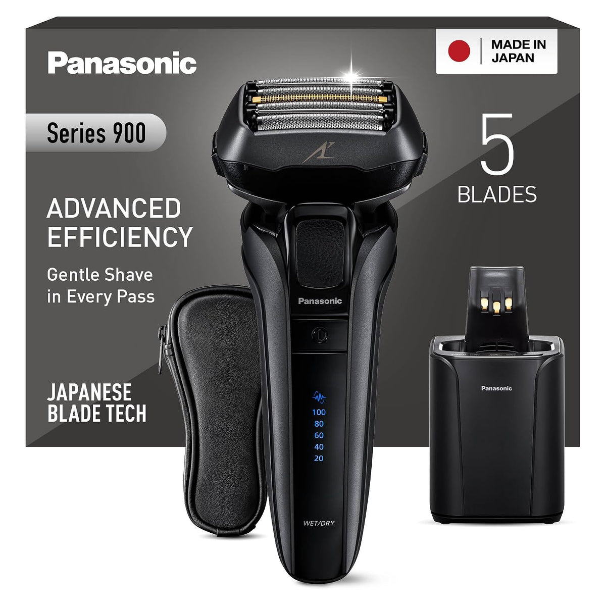 Panasonic Folienrasierer, Schwarz, Series 900 Premium Nass- und Trocken Rasierer ES-LV9U, 5-fach-Scherkopf mit Linearmotor und Bartdichtensensor