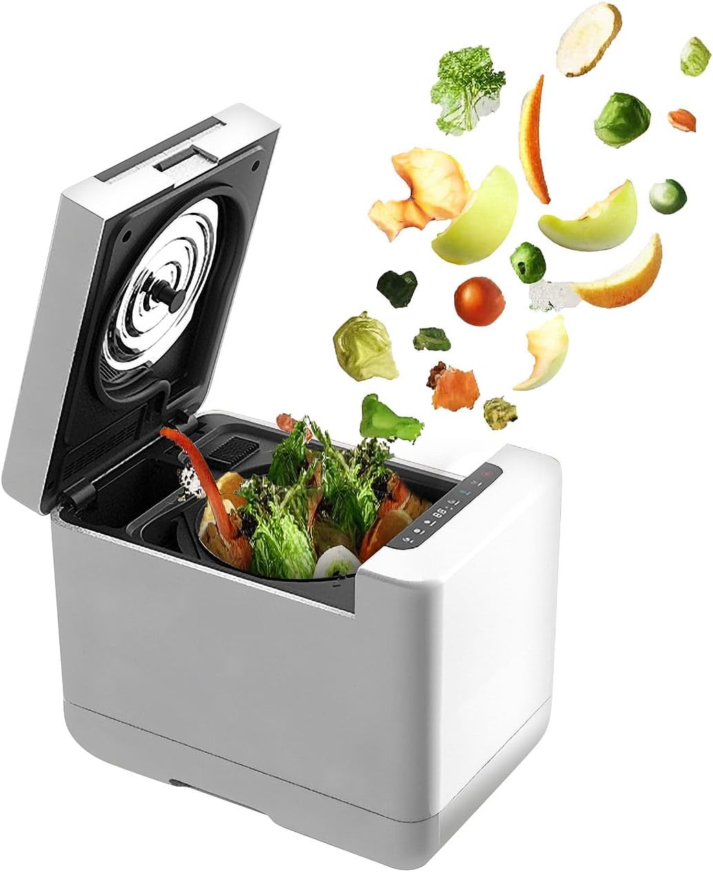 Rosenstein & Söhne Küchenabfalleimer, 1,5 Liter, 350 W, Schwarz, Komposter: Elektrischer Kompostierer mit LCD-Display