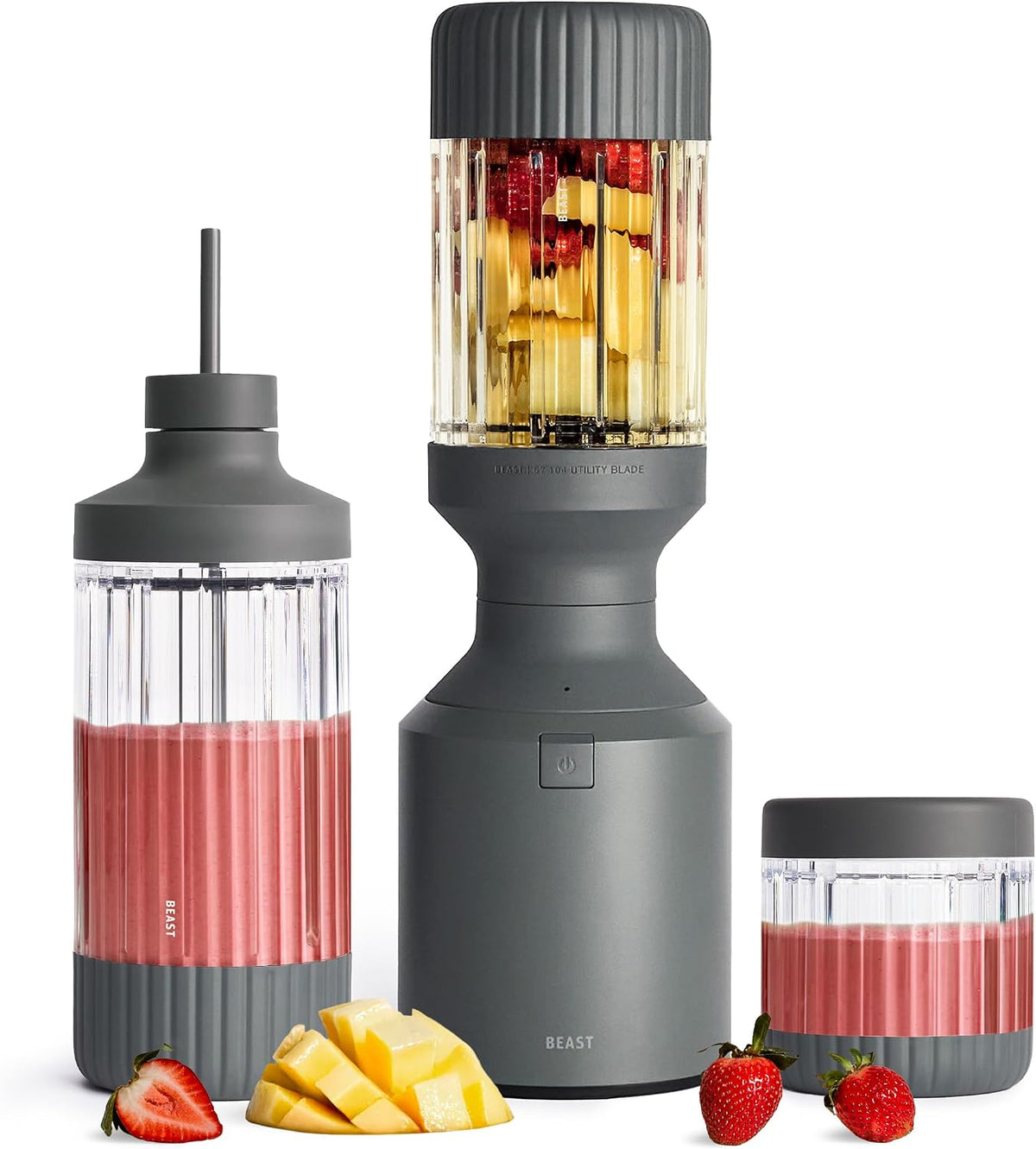 Beast Standmixer, 1200 W, Schwarz, Smoothie Maker Hochleistungsmixer mit 3 Tritan Mixbechers, Eis und Shakes