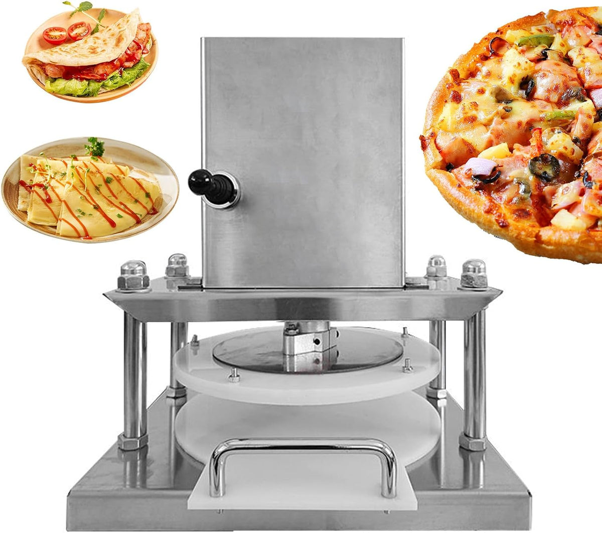 FANGQMM Teigpressen, 22 cm, 25 cm, 30 cm, Silber, Vollautomatische Teigpresse Elektrisch - Edelstahl Pizza, kommerzielle vollautomatische Teigmaschine