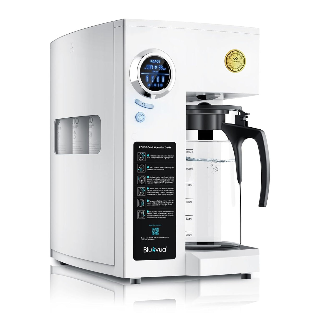 Bluevua Monitor, Schwarz, RO100ROPOT-UV Umkehrosmoseanlage, Wasserfilter für Arbeitsplatte, 6-stufige Reinigung mit UV und Umbau