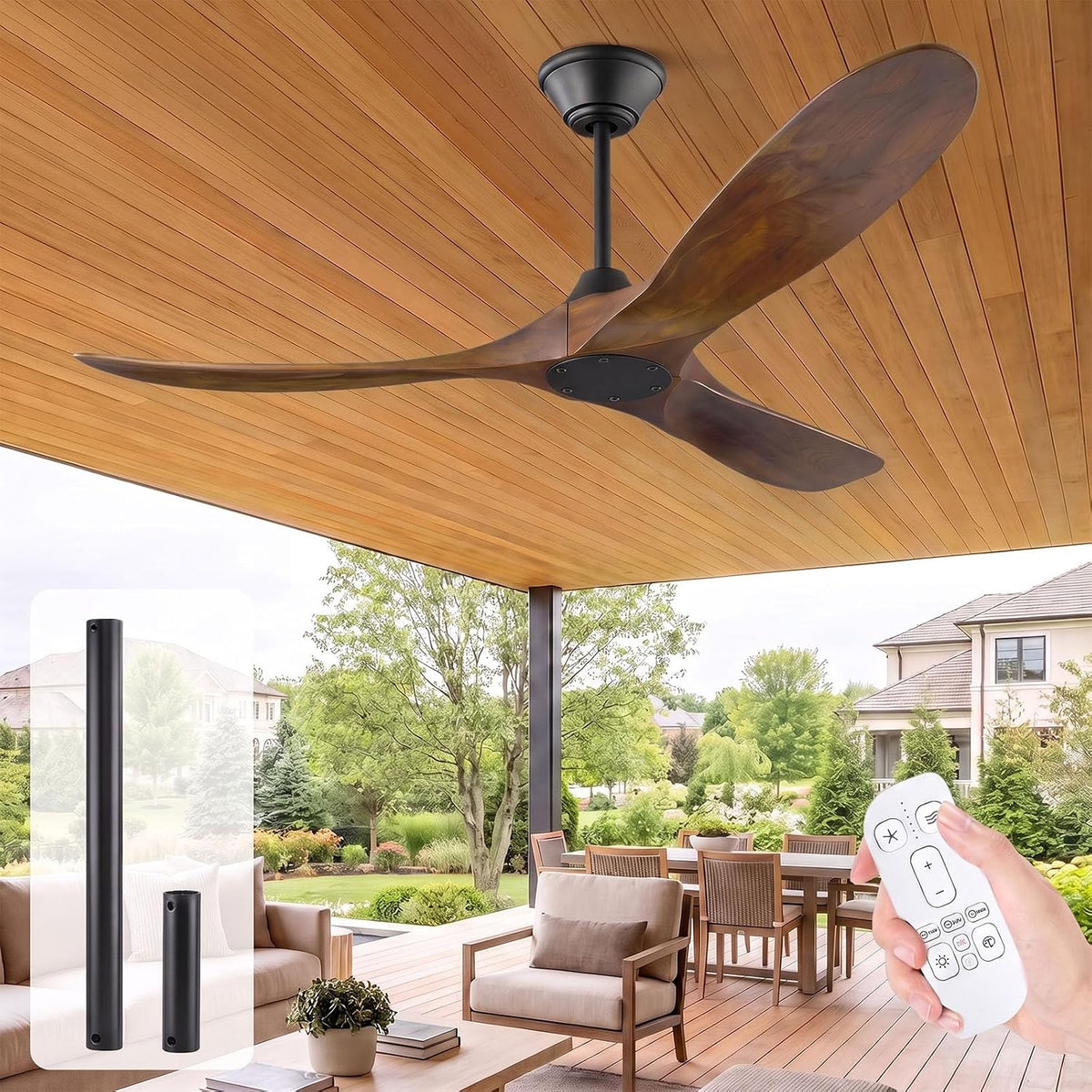 OUENGK Deckenventilator, 106 cm, Weiss, Holz Outdoor ohne Licht, Rustikaler Bauernhaus Leise mit Fernbedienung
