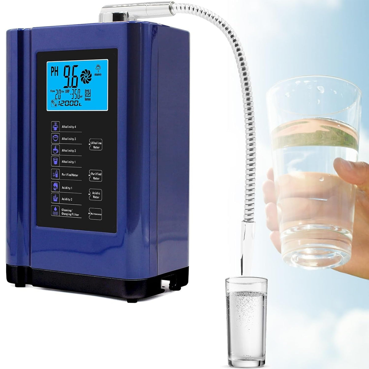 WBDBINGL Wasseraufbereiter, 8000 Liter, Blau, Wasserionisierer und, Alkaline Säure Wassermaschine Orp Bis Zu +400~550 Mv