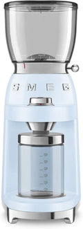 Smeg Elektrische Scheibenmühlen, 150 W, Blau, Kaffeemühle CGF01PBEU, konisches Edelstahlmahlwerk, 30 Mahlgrad Einstellungen