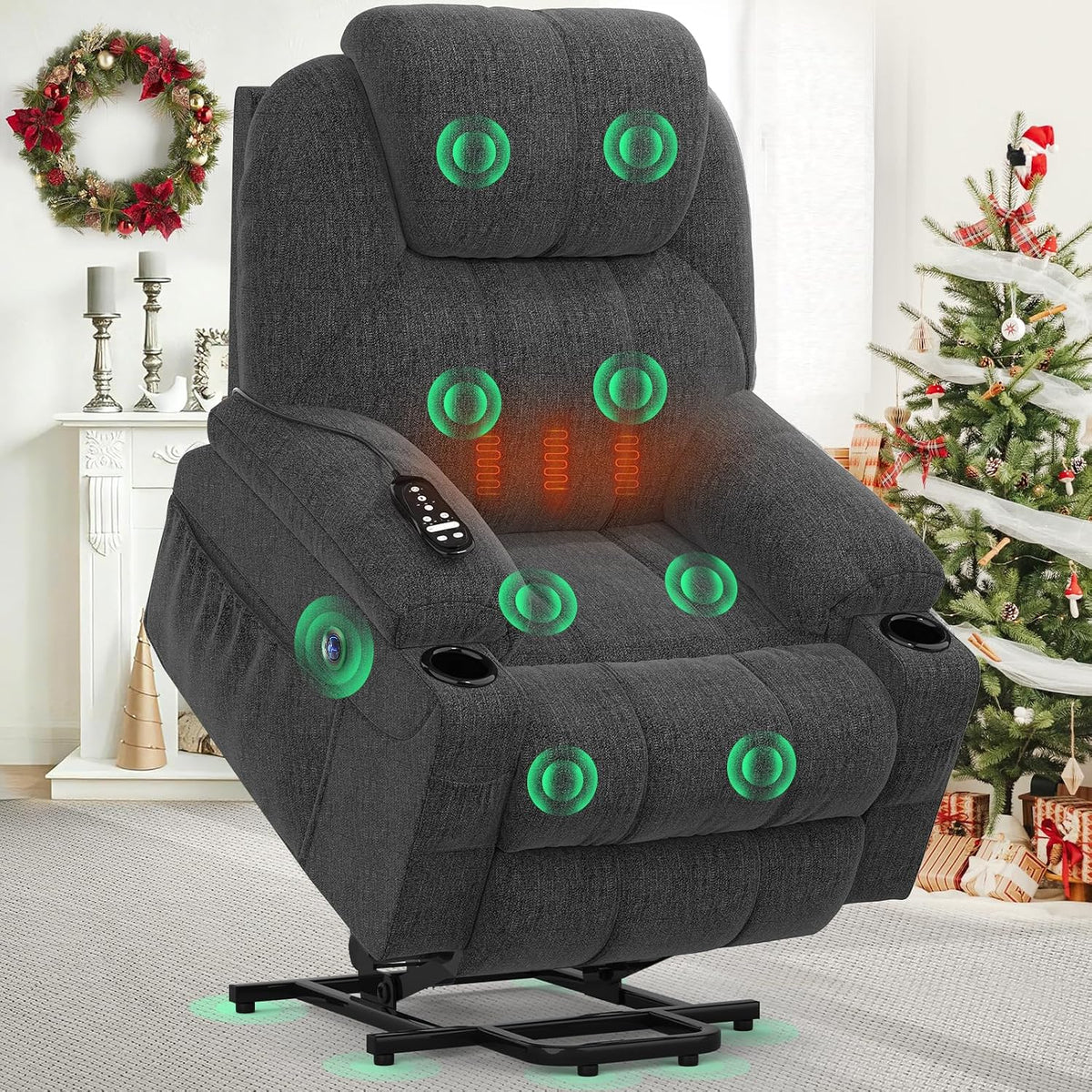 YONISEE Relaxsessel, Grau, Fernsehsessel Elektrisch Verstellbar, Aufstehhilfe Massagesessel mit Massage Wärmefunktion