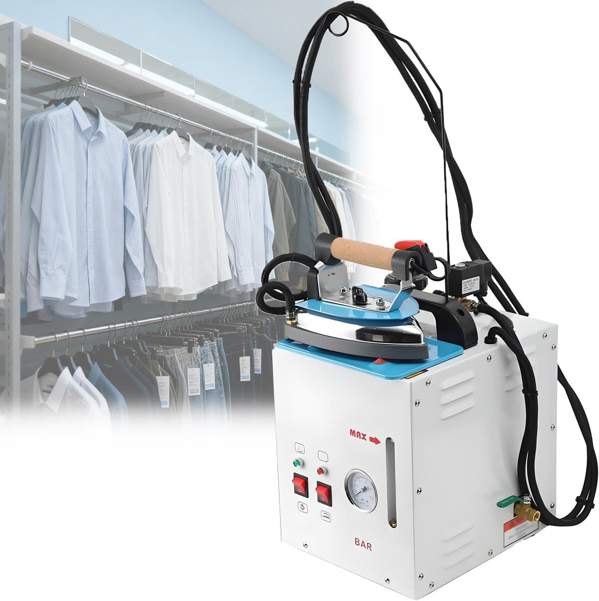 QuinteZhenTially Dampfglätter, 1600 W, Schwarz, Industrielle Dampfbügelstation, Professionelles Elektrisches Dampfbügeleisen