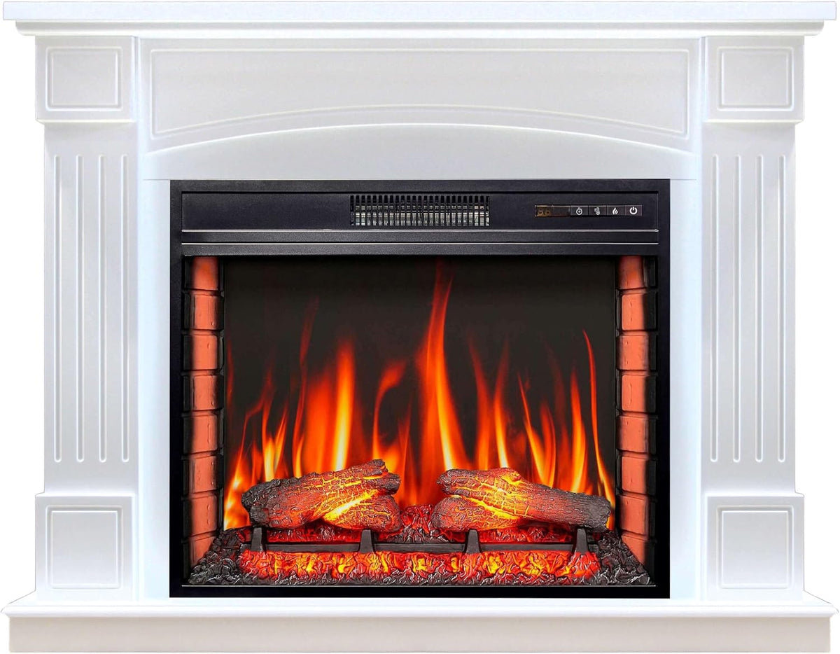 ArtiFlame Elektrokamin, Weiss, Elektrischer Standkamin mit Heizung Boston AF28S LED Weiss, 12 Heizstufen, Timer