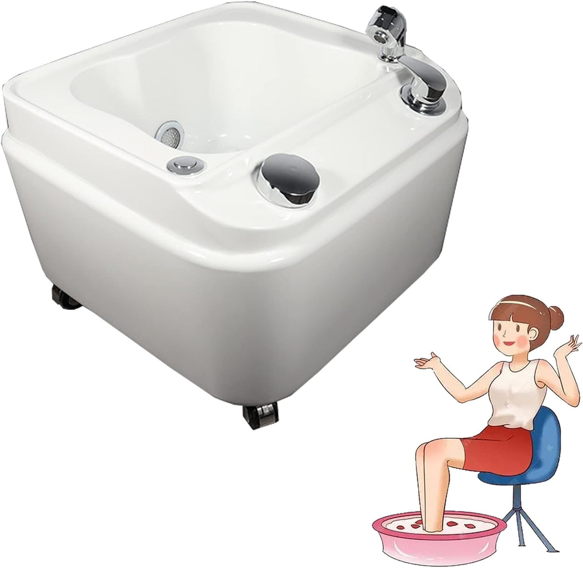 OHaGin Fussbäder, Weiss, Pediküre-Fussbad, Fussmassagegerät, Fussbadewanne aus Acryl, Fussbad mit 7 bunten Lichtern, Fussbad mit Massage und Düsen