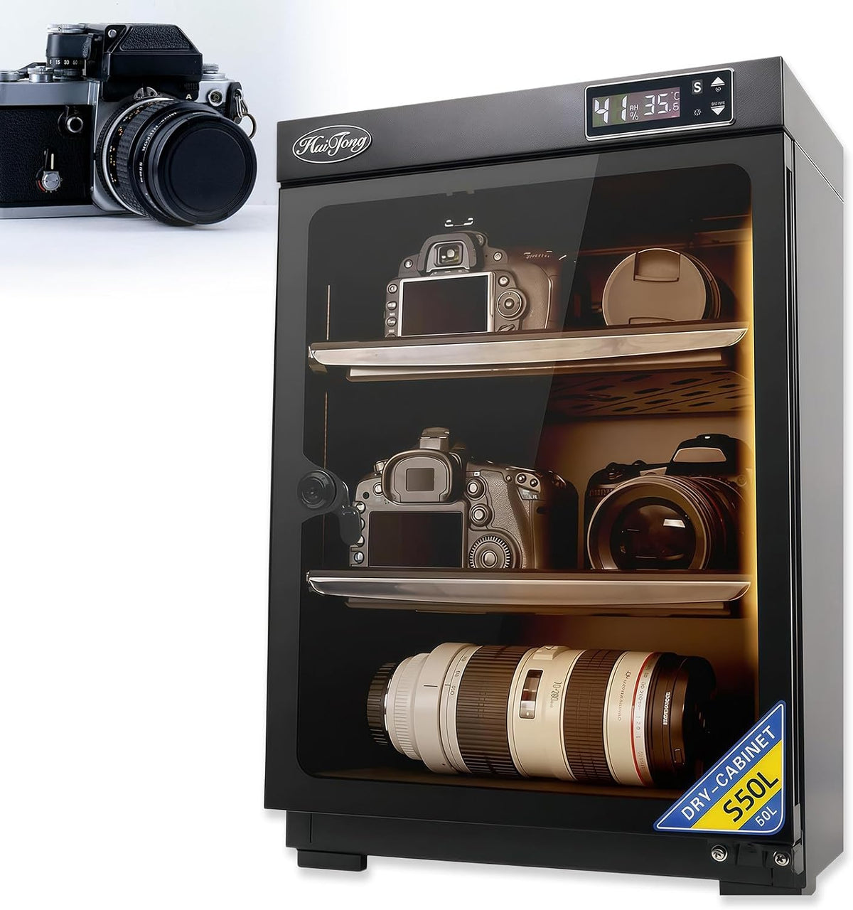 BANGBANGJI Luftentfeuchter, 50 L, Grau, Elektronischer Feuchtigkeitsdichter Trockenschrank, Verstellbare Böden, LED-Temperatur-/Feuchtigkeitsanzeige