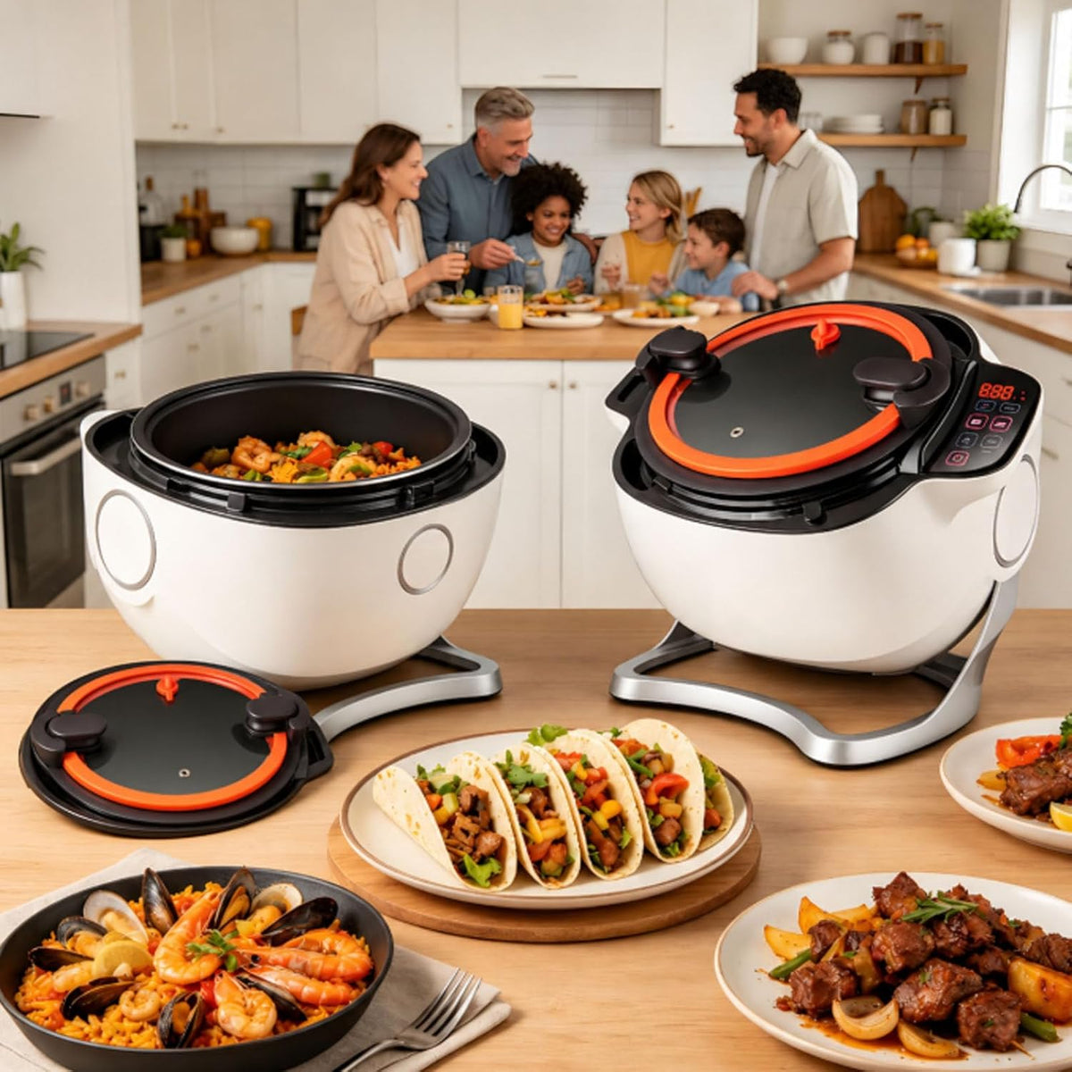 ErShangMao Universalzerkleinerer, 2000 W, 6 l, Transparent, Gewerbliche Küchenmaschine 2026, Elektrischer Wok, Automatische Kochmaschine