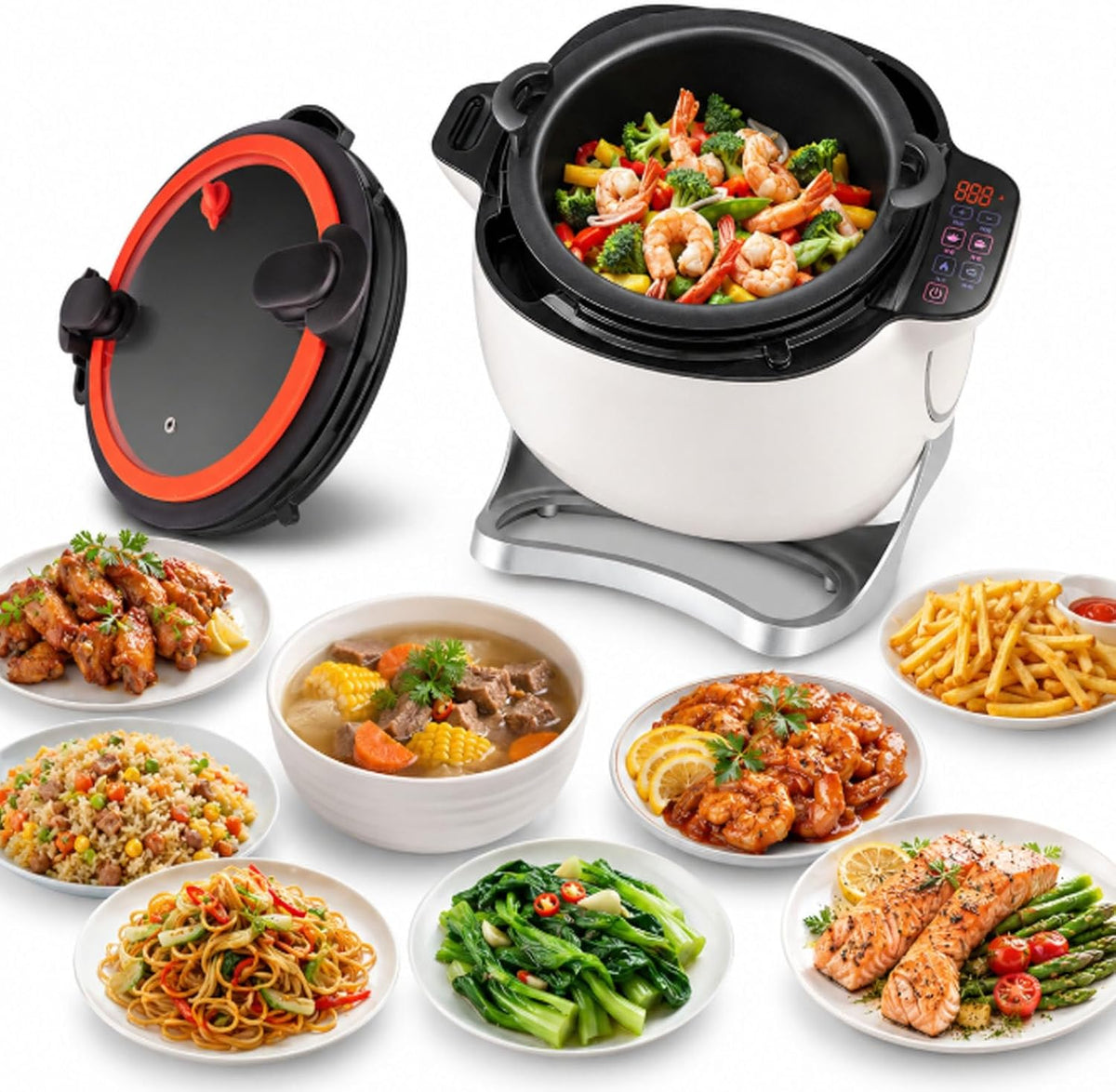 ErShangMao Universalküchenmaschinen, 2000 W, 6 l, Grau, Automatische Kochmaschine, Automatischer Wok-Grill, Gewerbliche Küchenmaschine