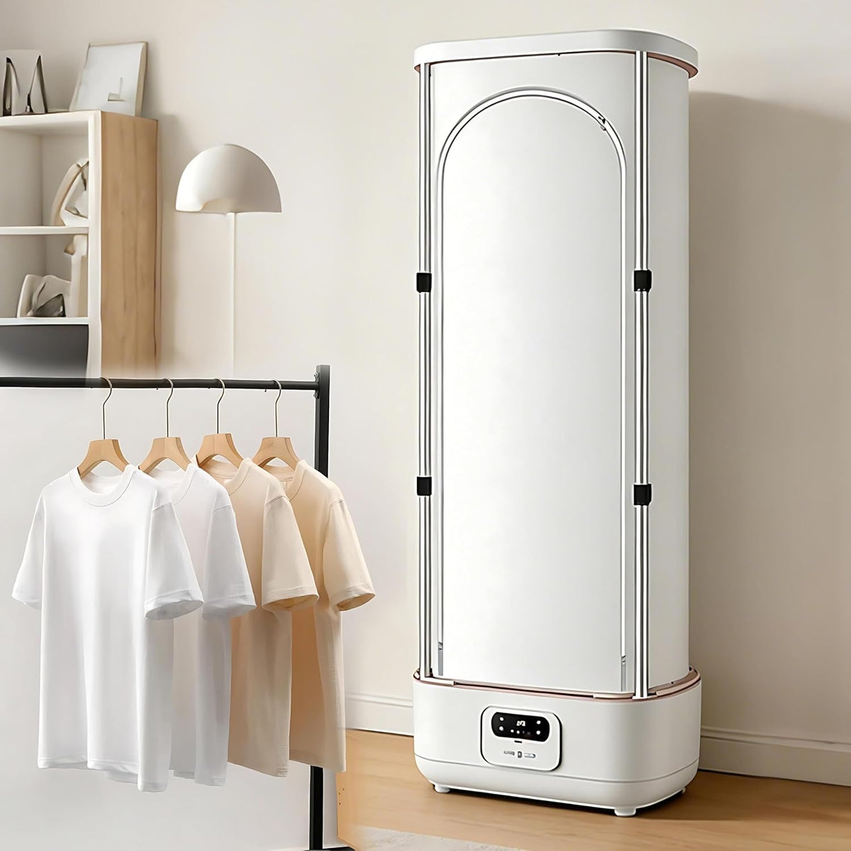 QIUNAOZI Dampfglätter, 900 W, Schwarz, Dampfbügeleisen Mit Faltfunktion, 360°-Heissluft Zirkulation, Trocknungszeit 30/60/90/120/180 Minuten