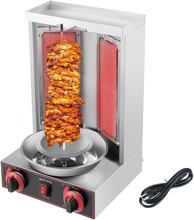 RUODATONLY Elektrische Tischgrills, Edelstahl, Silber, Dönergrill Hähnchengrill Gas Gyrosgrill Vertikalgrill
