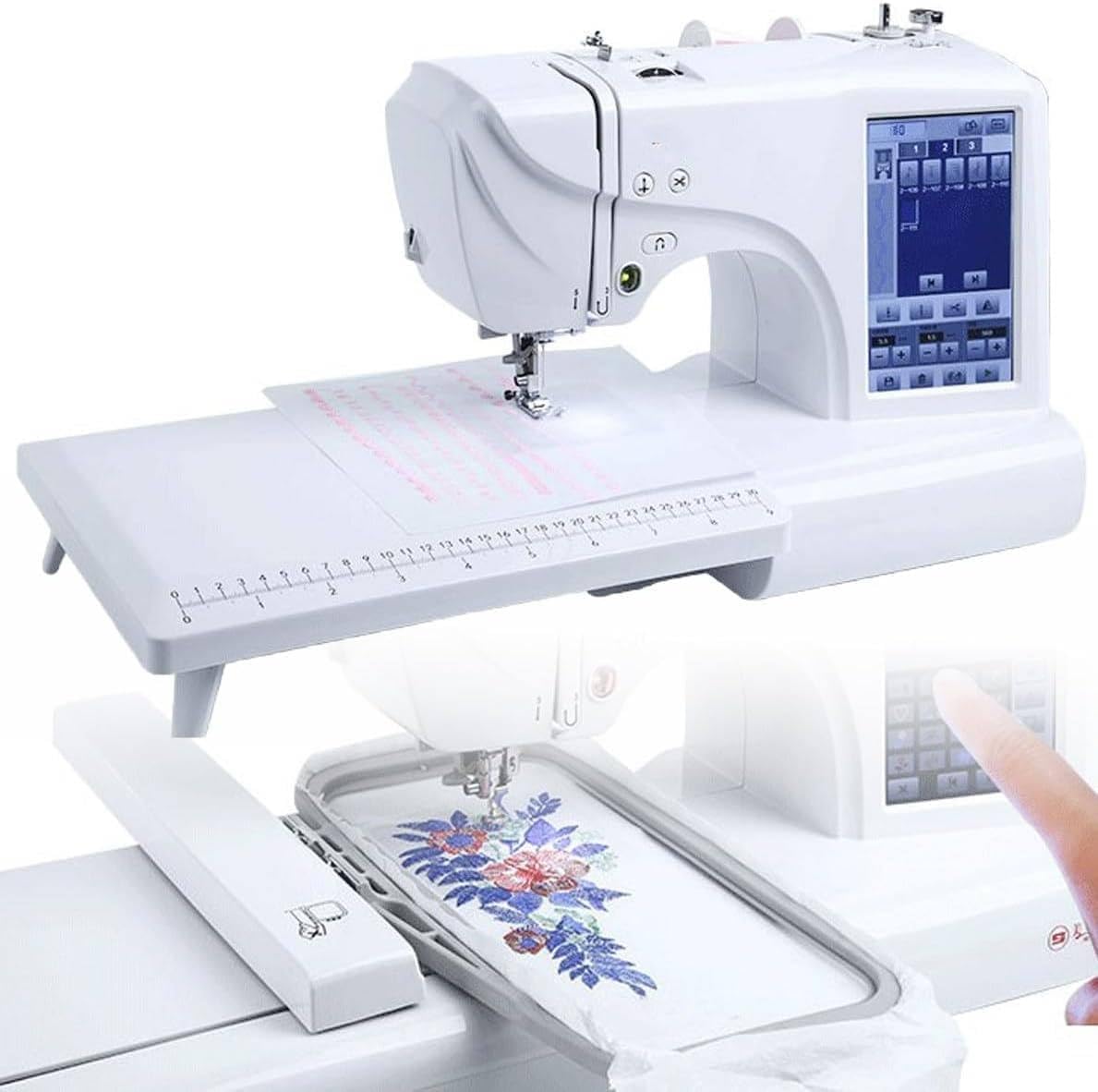 Automatische Stickmaschinen, Grau, Stickmaschine mit LCD-Touchscreen, USB-Anschluss und grossem Stickbereich für einfaches Nähen