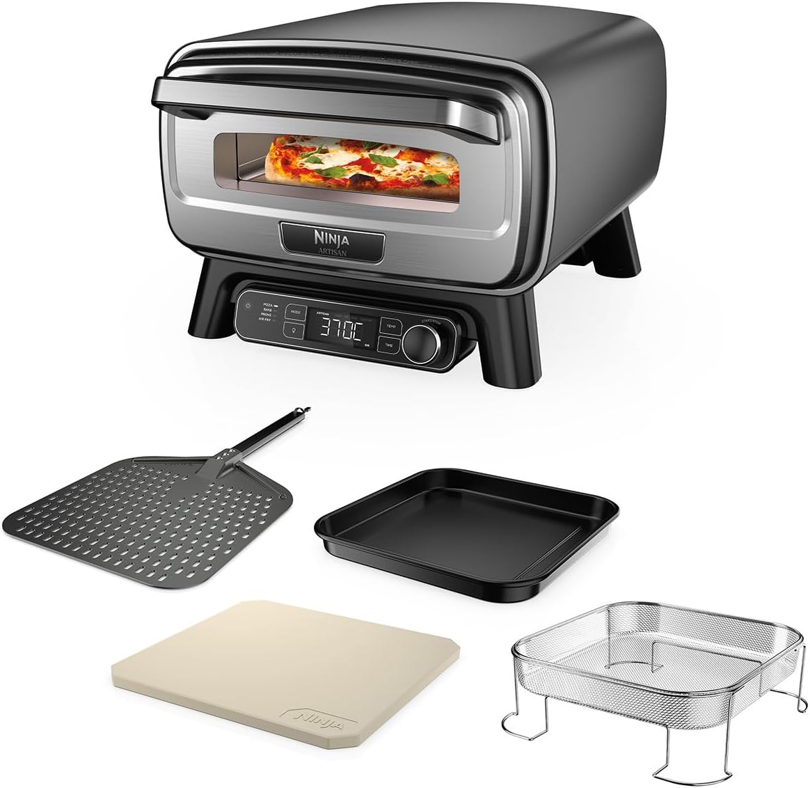 Ninja Pizzaofen, Schwarz, Artisan Outdoor- und Heissluftfritteuse, 4 Funktionen: Pizza