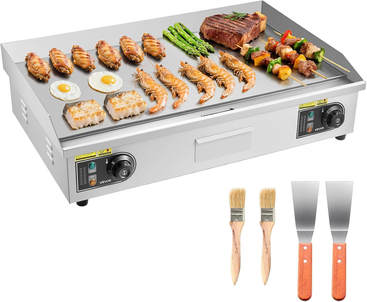VEVOR Elektrogrill, Grau, Kommerzielle Grillplatte Elektrisch, Bratplatte, Tischgrillplatte 50, 300 °C mit 2 Spateln