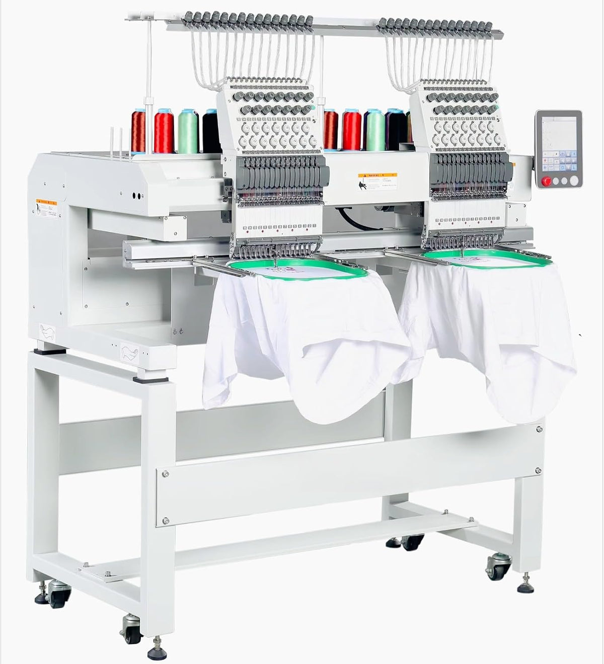 Computergesteuerte Stickmaschinen, Schwarz, Stickmaschine mit 2 Köpfen für kommerzielle, Doppel-Stickköpfe verbessern die Effizienz von T-Shirts