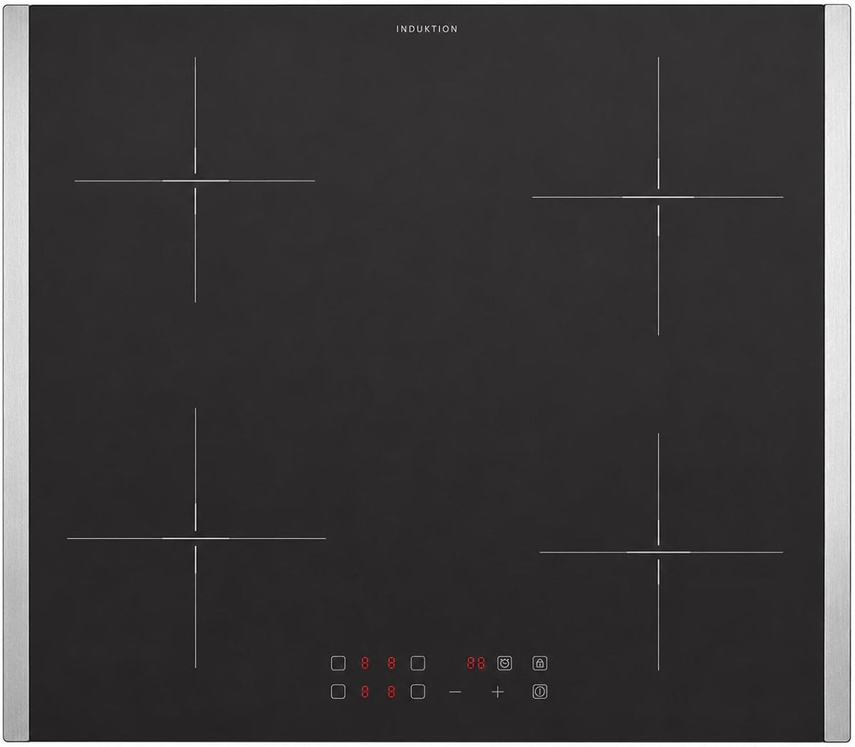 Oranier Kochfeld, 60 cm, Silber, Induktion Glaskeramik Matt mit 2 Seitenleisten Edelstahl -, Touch Control, Booster