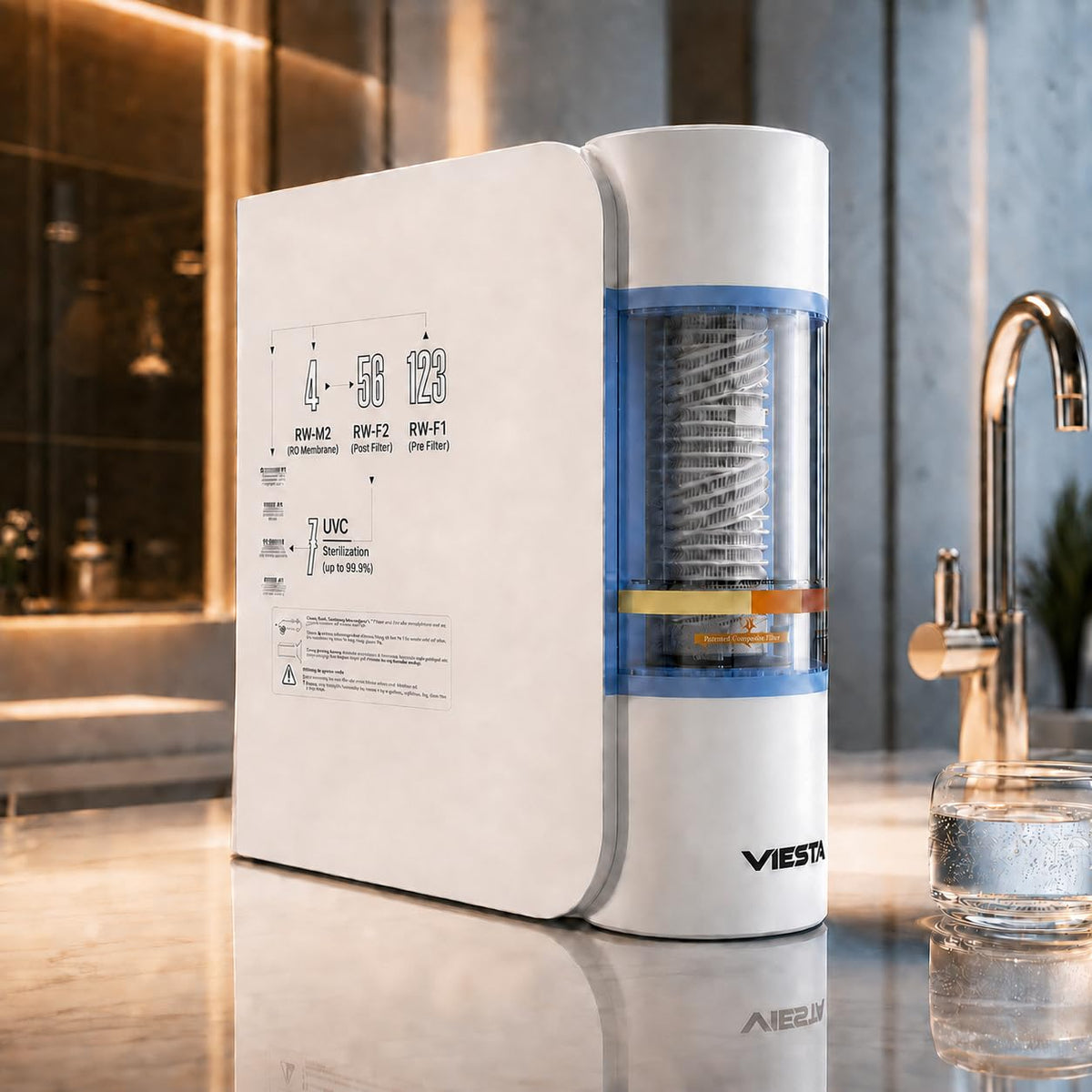 VIESTA Wasseraufbereiter, Schwarz, ® RW230 Umkehrosmoseanlage 800 GPD Osmose Wasserfilter, Tankloses Direct-Flow System