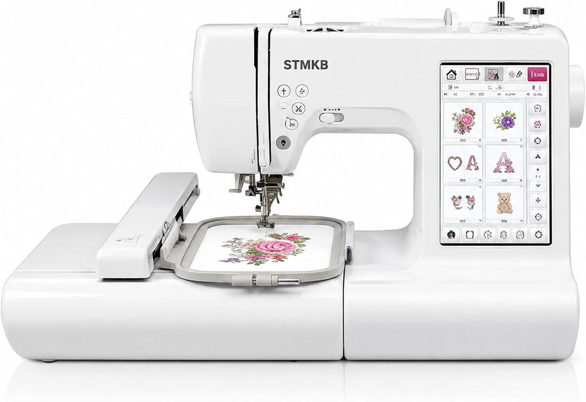 STMKB Stickmaschinen, Grau, Computergesteuerte Stickmaschine Mit 7-Zoll-Touchscreen, Näh- Und Stickkombination
