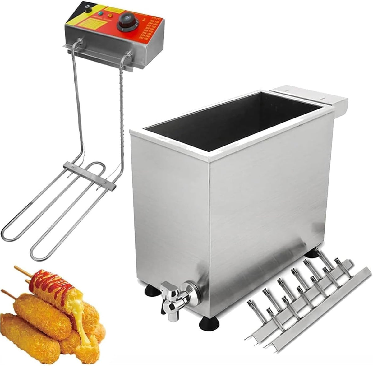 ZHIGUANYUN Heissluftfritteuse, 25 l, Schwarz, Gewerbliche Fritteuse für Hot-Dog-Würstchen am Stiel, Kapazität für 12 Stück