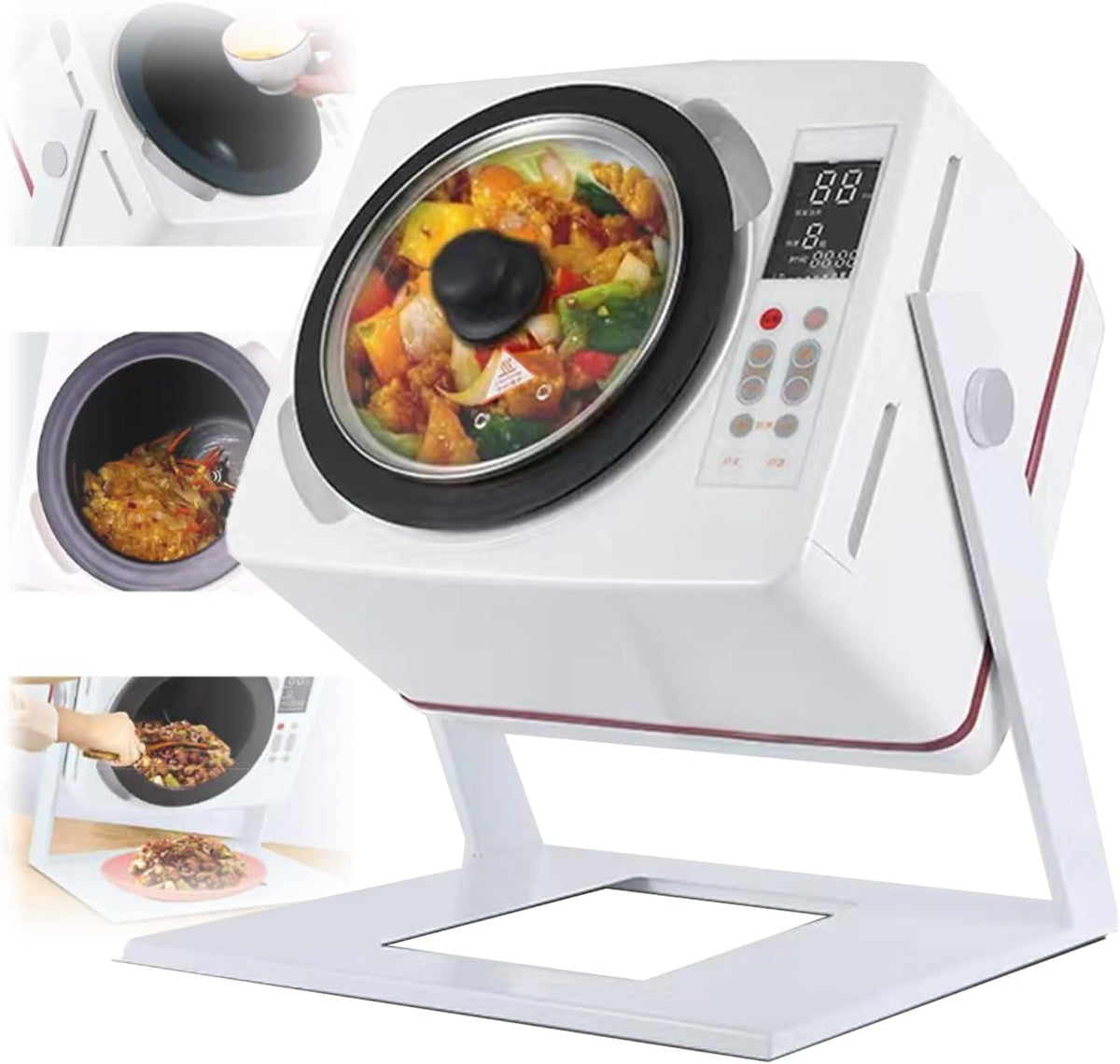 Automatische Multikocher, Grau, Kochmaschine, Intelligente Selbstbratpfanne mit 360° Drehung, 3D-Heizung, Abschaltschutz