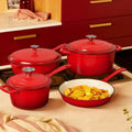 KITCHEN ACADEMY BETTER LIVING THROUGH COOKING PERFECTION Kochfeld, Rot, 7-teiliges emailliertes Gusseisen-Kochgeschirr-Set