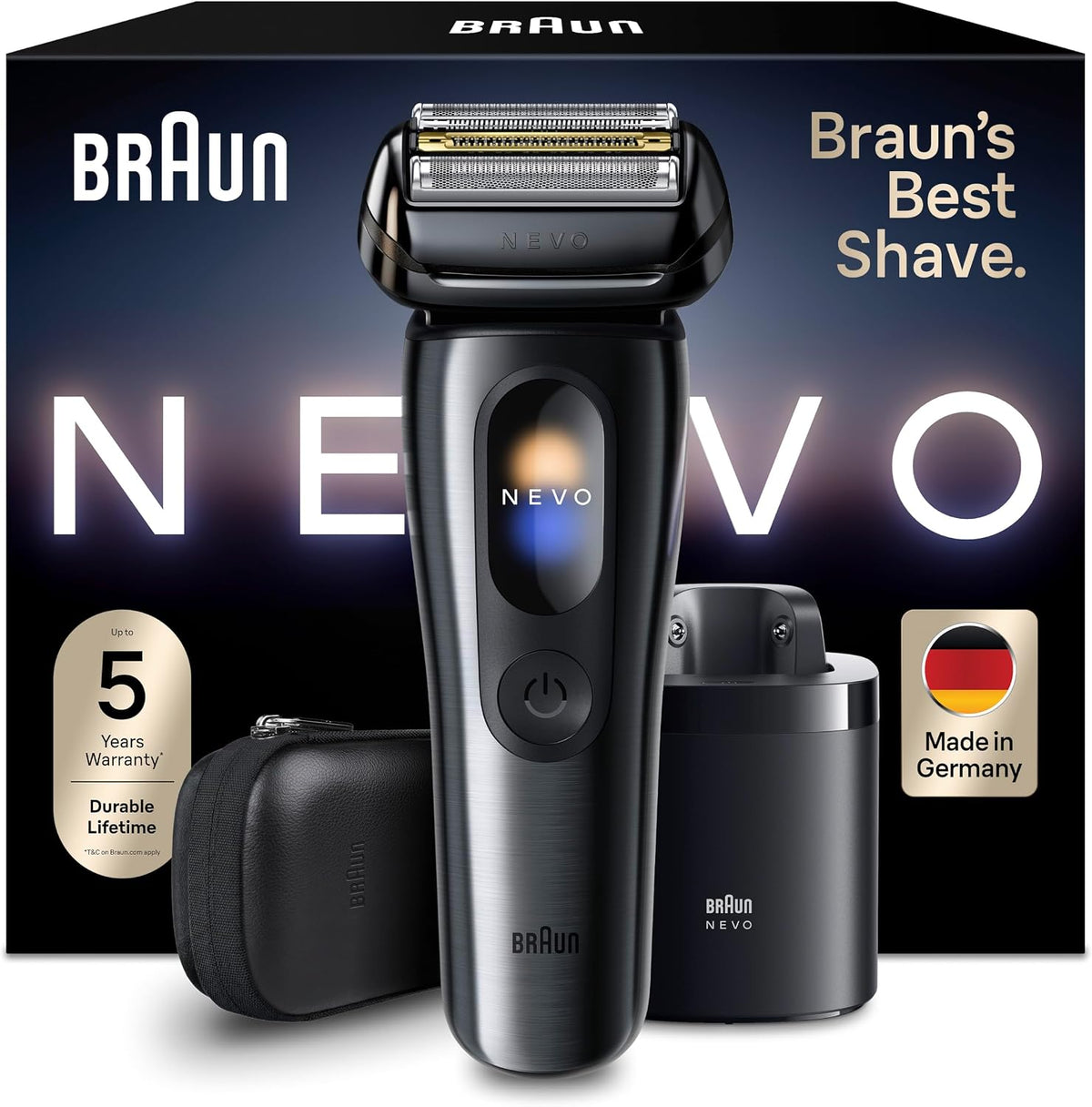 Braun Folienrasierer, Braun/Schwarz, NEVO Rasierer Herren Elektrisch, NEVO15115C, Schwarz, Elektrorasierer mit AeroTouch-Technologie für Eine Rasur