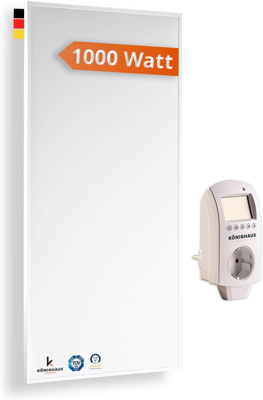 Könighaus Elektroheizkörper, 1000 W, 26 m, Schwarz, Infrarotheizung - Thermostat - Eco-Modell - 14- ²