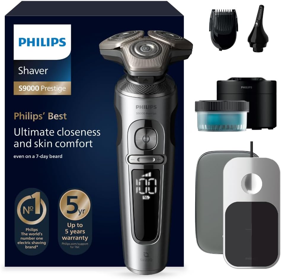 PHILIPS Elektrorasierer, Schwarz, Rasierer S9000 Prestige - Elektrischer Nass- und, glänzendes Chrom, Lift & Cut-Rasiersystem