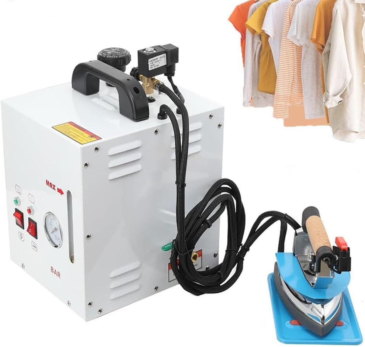 RETRIN Dampfglätter, 1600 W, 900 W, 4 L, Silber, Gewerbliches Dampfbügeleisen + Dampfgenerator, Leistung, Edelstahlkessel mit Manometer & Antikalk