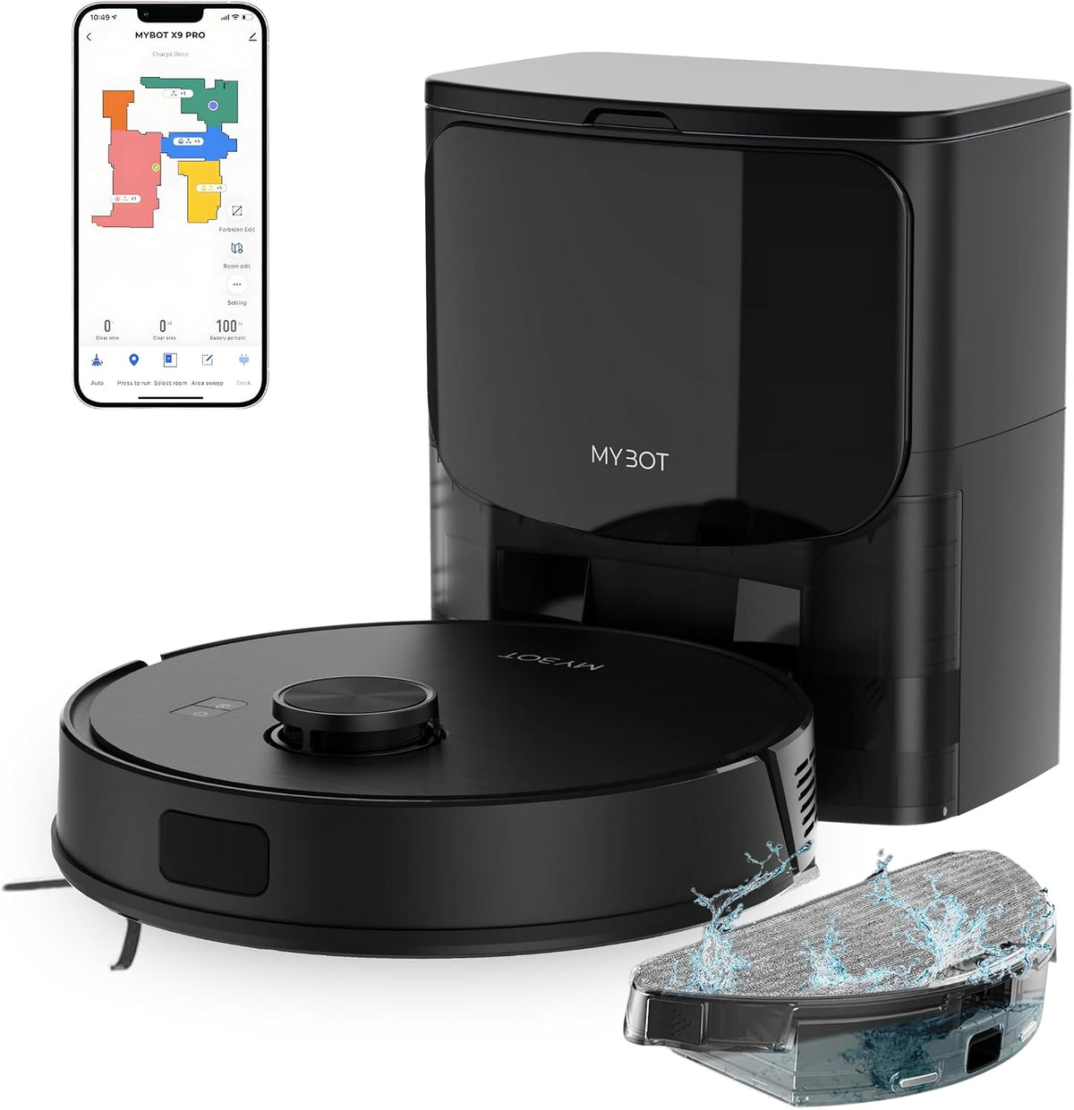 MYBOT Saugroboter, Schwarz, X7 PRO - mit Wischfunktion - 6500PA Saugleistung