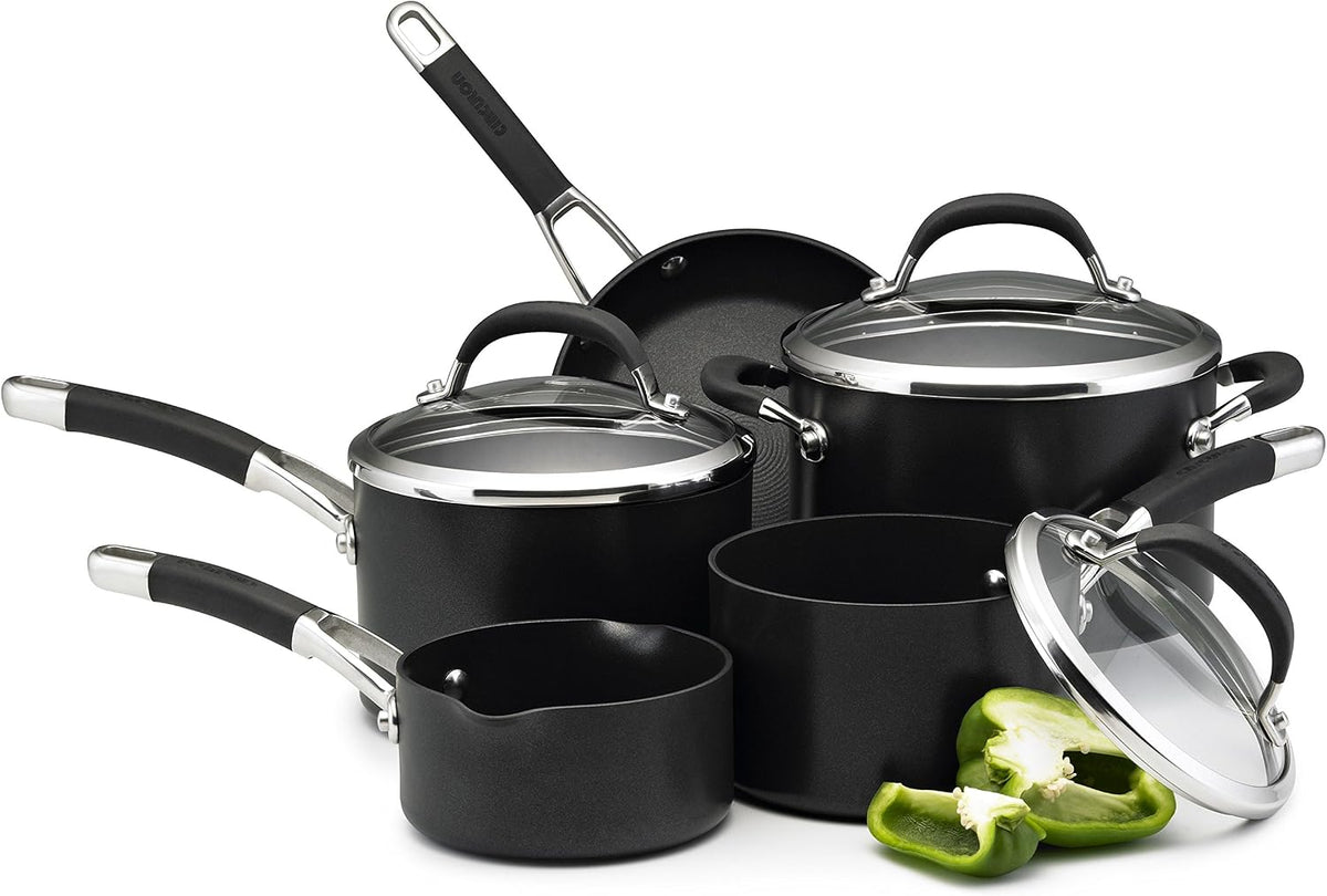 Circulon Backofen, Schwarz, Premier Professional Töpfe und Pfannen Set Induktion, Spülmaschinenfest, Hartanodisiertes Kochgeschirr