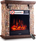 KAMINIO Elektrokamin, Beige, Juan - Elektrischer Standkamin in Steinoptik mit Heizung, 3D-Flammeneffekt, Fernbedienung