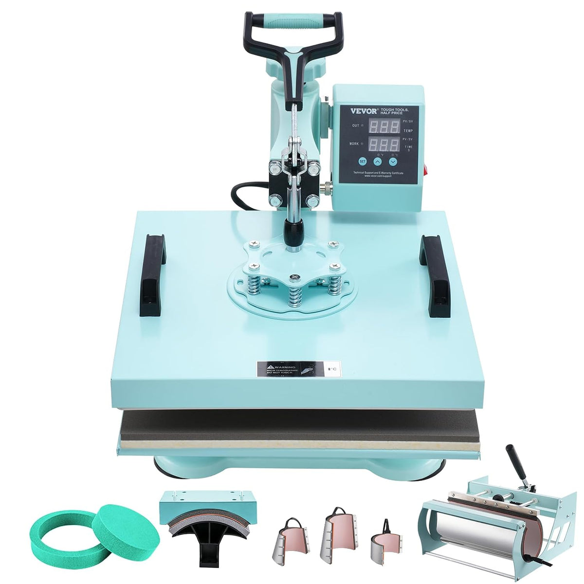 VEVOR Druckpressen, 38 x 38 cm, 1 W, Grün, Hitzepresse Transferpresse, 8-in-1 Wärmeübertragungsmaschine mit 6-30 oz Tumbler-Presse