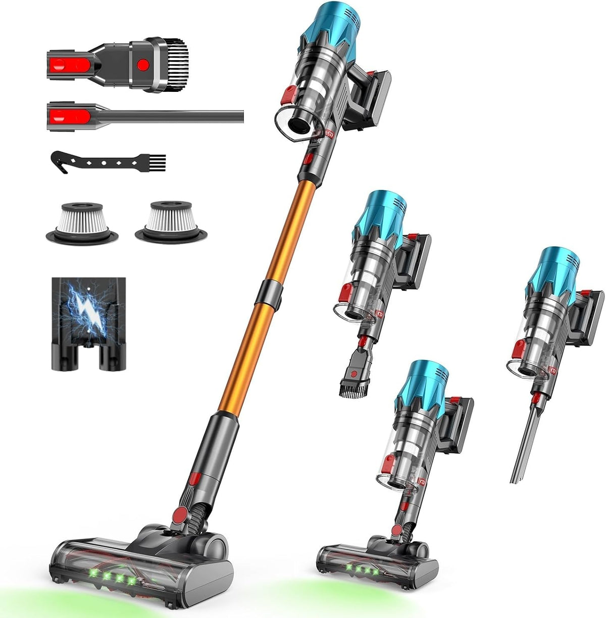 MEIION Stabstaubsauger, 550 W, Schwarz, Ultra-starker Akku-Staubsauger mit automatischer, Hartböden & Tierhaare