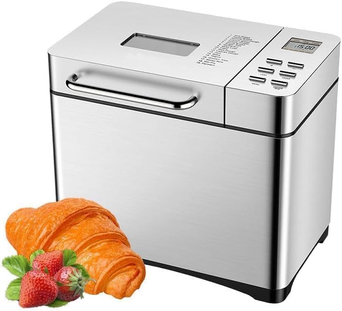 Automatischer Brotbackautomaten, Grau, Brotbackautomat mit Edelstahldesign, Digitales Touchpanel, Nussspender, glutenfreie Optionen