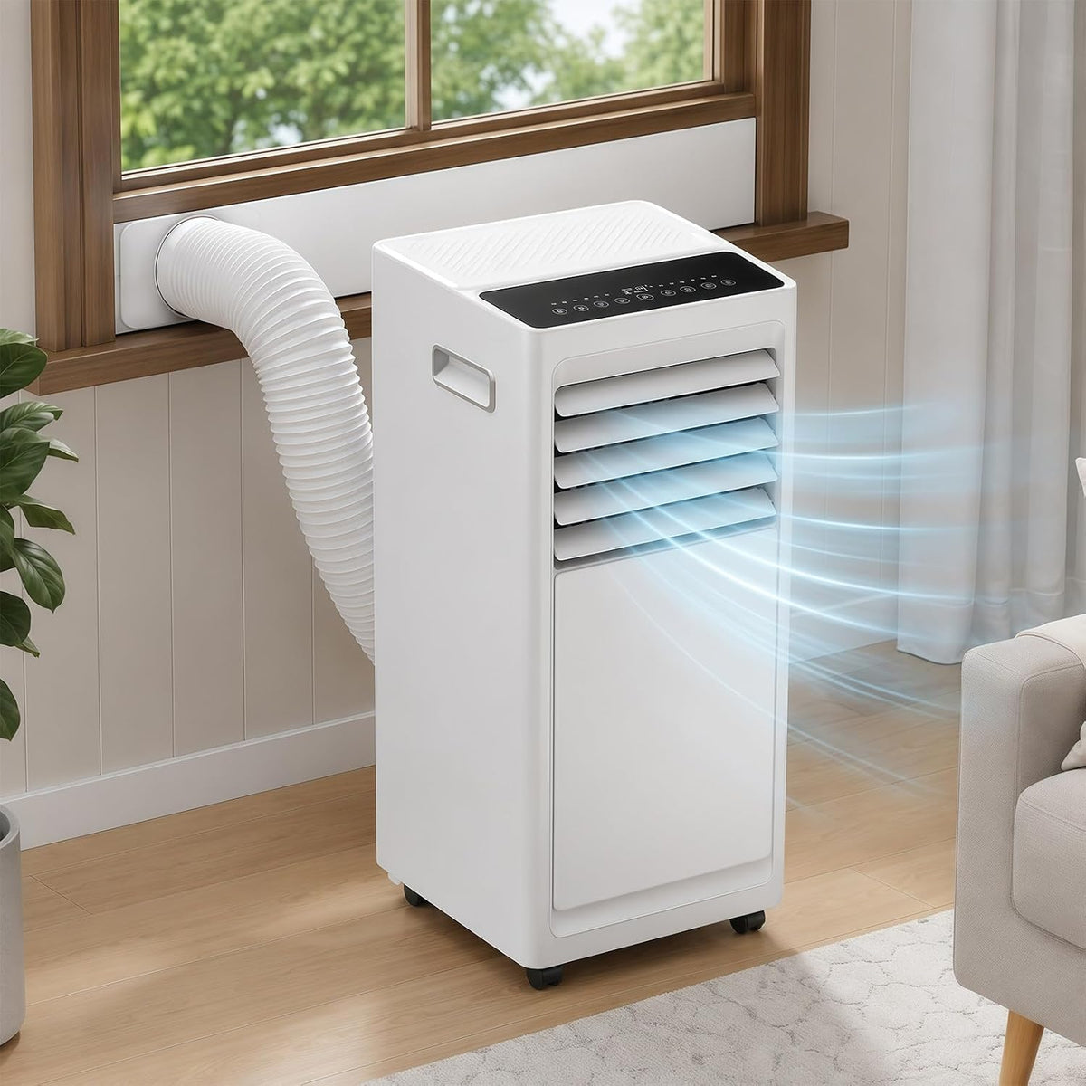 JIYINGHUI Mobiles Klimagerät, 1000 W, 301 m, 5 m, Schwarz, 9000 BTU, 3 in 1 Kühlung Entfeuchtung Ventilation, Fernbedienung