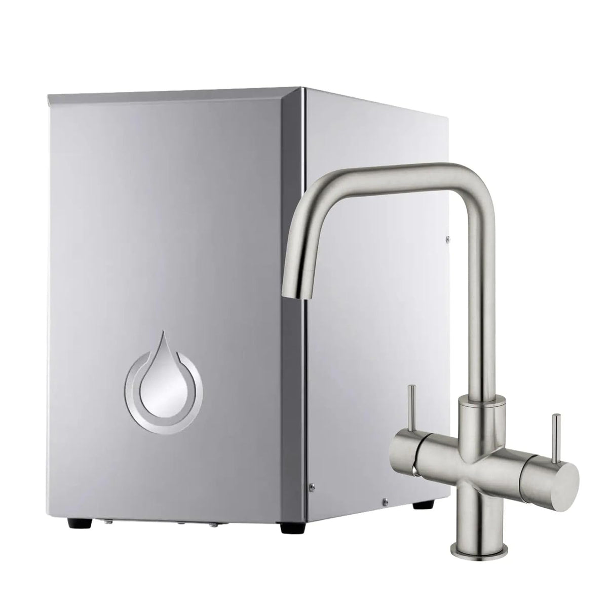 SPRUDELUX Kompressor, 6KG, Silber, NUOVO Premium Umkehrosmoseanlage mit Sprudel & Kühlung, Profi-Wassersprudler + 5 Wege Wasserhahn aus Edelstahl